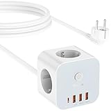 VEFVE Steckdosenleiste Würfel mit USB (20 W PD-Schnellladung), 7-in-1...