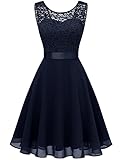 Berylove Damen Spitzenkleid Brautjungfer Elegant Party Knielang...