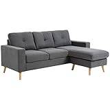 HOMCOM Ecksofa L-Form Sofa mit 3 Kissen, Eckcouch mit Knopfheftung,...