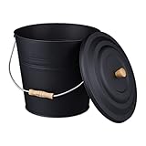 Relaxdays Ascheeimer mit Deckel, 12 L, Kamineimer, Stahl & Holz,...