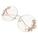 DIKACA Modische Runde Damen Sonnenbrille mit Strasssteinen Goldfarbener...