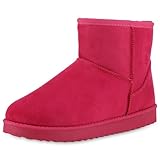 VAN HILL Damen Winter Boots Flach Profilsohle Bequem Schuhe 213922 Fuchsia...