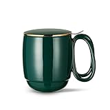 ZENS Teetasse mit Deckel und Sieb, 480ml Große Gewundene Griff Losen...