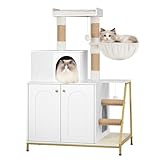 Hzuaneri Kratzbaum mit Katzenklo-Schrank, Katzenschrank, 4-in-1 Modernes...