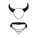 YIMOJOY Teufelshörner Schwarz Haarreifen mit Goth Choker Set,Halloween...