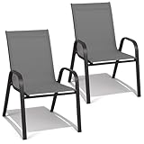 ZOLTA 2X Gartenstuhl Metall Grau – Outdoor Stuhl Balkon Terrasse –...