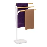 Relaxdays Handtuchständer, HxBxT: 75 x 38,5 x 18 cm, Metall, Bambus, 3...