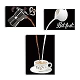 HPNIUB 3-teiliges Wandbild Set 'Kaffee' auf Holzrahmen, Kunstdruck auf...