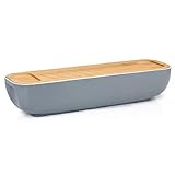 alpina Brotkasten - mit Bambus-Deckel/Schneidebrett - Griffe - 40 x 12,2 x...