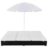 WGYHOME Outdoor-Loungebett mit Sonnenschirm aus schwarzem PE-Rattan für 2...