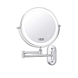 Make-up-Spiegel zur Wandmontage, LED-beleuchteter 10-facher...