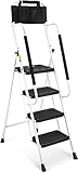 HBTower Trittleiter 4 Stufen Klappbar mit Handlauf, Leiter mit...