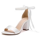 HKMFLYY Damen-Hochzeitsschuhe mit offenem Zehenbereich, Perlen für Braut,...