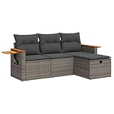 vidaXL 4-TLG. Garten-Sofagarnitur mit Kissen Grau Poly Rattan, Outdoor Sofa...