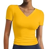 Poamen Damen T-Shirt Slim Fit Basic Kurzarm Crop Top Casual Rundhals Y2K...