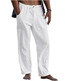 LVCBL Herren Leinenhose Casual Kordelzug Sommer Strand Hose Heimat Weiß L