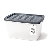 BigDean 3x 60 L Aufbewahrungsbox mit Deckel groß Budget Line Plastikbox...