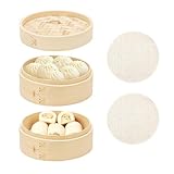 BULZEU Bambus Dampfgarer, 2 Etagen Bambusdämpfer, Ø 15CM Dumpling Steamer...