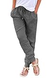 Hose Damen Sommer Casual Baumwolle Leinen Stoffhose Einfarbig Freizeithose...