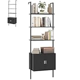 HOMASIS Leiterregal mit 5 Ebenen & Schrank, Wandregal mit Metallrahmen,...