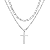 AFSTALR Kreuz Kette Herren Kreuzkette Edelstahl Layered Kreuz Kette...