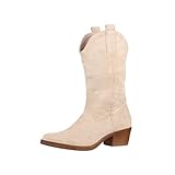 Elara Damen Cowboy Stiefel Biker Boots Chunkyrayan 301-A32S Beige-41