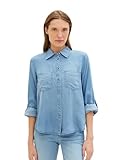 TOM TAILOR Damen Jeansbluse mit Brusttaschen, 10113 - Clean Mid Stone Blue...