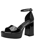 Tamaris Damen Sandalen mit Absatz Vegan Blockabsatz; BLACK PATENT/schwarz;...