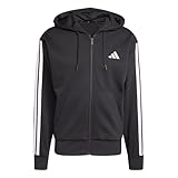 adidas Herren Essential Three Stripes Fleece Zipper Hoodie, Black/White,...
