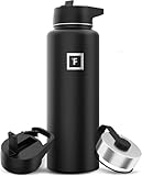 Edelstahl Trinkflasche mit Strohhalmdeckel - 1.2L 3 Deckel Auslaufsicher...