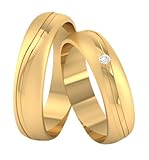 Trauringe 4mm Gelbgold 585 Poliert Verziert mit weißem Zirkonia und...