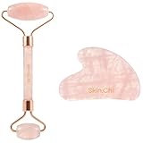 Skin Chi Rosenquarz Gesichtsroller und Gua Sha Set - Dual Ended Face Roller...