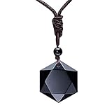 Natürlicher Obsidian Hexagon Stern Anhänger Kette Lucky Love Halskette...