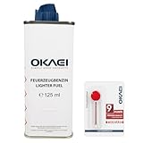 OKAEI Feuerzeugbenzin Set 125 ml + 9 Feuersteine – Hochreines Benzin für...