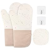 AUAUY Ofenhandschuhe Set, 1 Paar Silikon und Baumwolle Anti-Rutsch...
