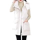 Warme Damenweste, mittellang, gesteppt, mit Kapuze, ärmellos, locker...