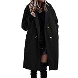 Herbst Mantel Damen Lang Warm Wollmantel Trenchcoat Wolle Schwarzer...