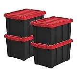 Iris Ohyama Heavy Duty Organisation Boxes, 21L, 4er-Set, Rot, Kompakt,...