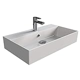 Aqua Bagno | Eckiges Design Waschbecken, hochwertige weiße Keramik,...