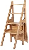 Leichter Massivholz-Bibliotheksleiter mit 4 Stufen, Doppelzweck-Stehleiter...