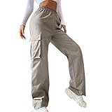 Cargohose Damen High Waist, Hose Weites Bein Damen Elegant,Freizeithose...