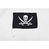 AZ FLAG AUTOFAHNE Pirat Jack Rackham 45x30cm - Piraten Totenkopf AUTOFLAGGE...