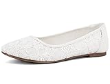 Greatonu Damen Geschlossene Ballerinas Brautschuhe atmungsaktiv Lace Flache...