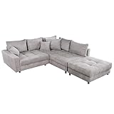 riess-ambiente.de Moderne Wohnlandschaft KENT 220cm hellgrau Cord inklusive...