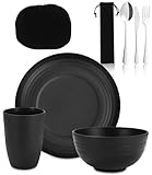 Camping Besteck Set, Camping Geschirr Schwarz, Edelstahl-Besteck,...