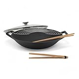 osoltus Wok Gusseisen mit Zubehör Wok-Set mit Deckel 36cm