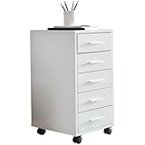 FineBuy Rollcontainer Weiß 33 x 63 x 38 cm Holz Schubladenschrank...