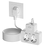 Steckdosenleiste mit Schalter, AOUOO Steckdosenadapter mit 2M Flexible...