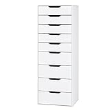 FOREHILL Kommode weiß mit 9 Schubladen, Schubladenschrank schmal,...