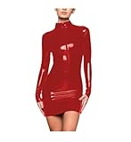 100% Latex Long Sleeve Sheath Dress, Slim Fit, Front Zipper, Bodycon Dress,...